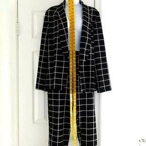 Two-Piece Black/White Windowpane Pantsuit - NEW